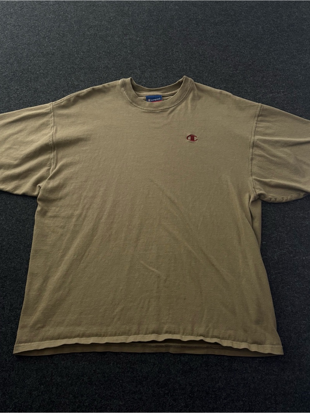 Vintage Champion T Shirt Mens L Tan Embroidered Logo 90s Crew Neck Streetwear